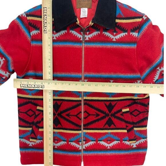 Pendleton Southwestern Navaho Red Wool Suede Collar Zip Jacket Coat Size Small - Picture 8 of 9